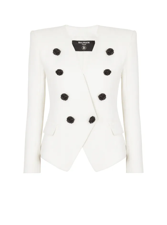 8button Double Crepe Jacket White Women Balmain Jackets And Blazers