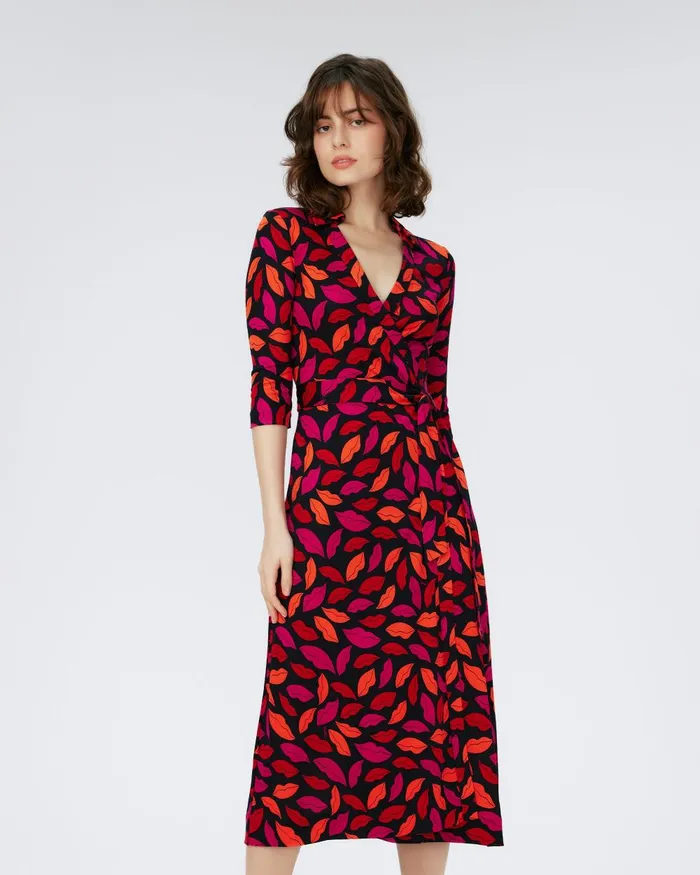 Abigail Silk Jersey Midi Wrap Dress Midnight Kiss Multi Women DVF Dresses