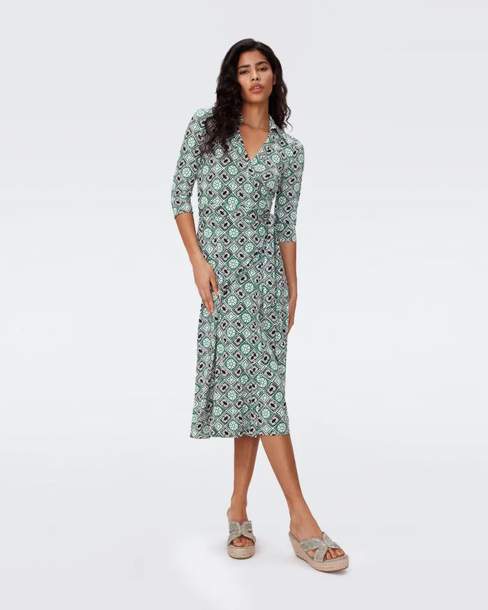 Abigail Silk Jersey Midi Wrap Dress Paper Cut Geo Women DVF Dresses