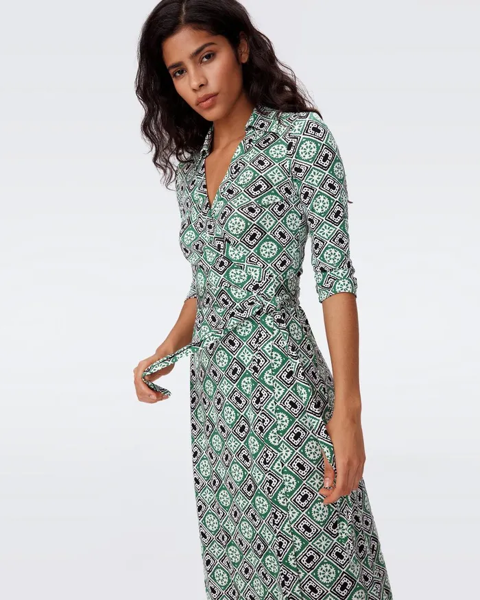 Abigail Silk Jersey Midi Wrap Dress Paper Cut Geo Women DVF Dresses