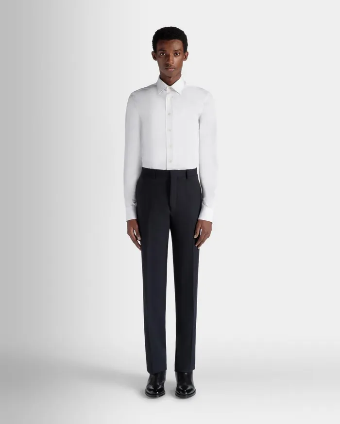 Adrien Brody Travel Collection Pleated Pants In Navy Blue Wool Men Bally Pants