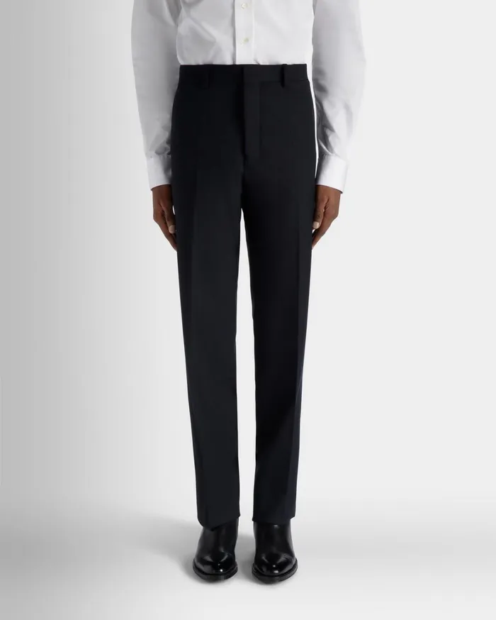Adrien Brody Travel Collection Pleated Pants In Navy Blue Wool Men Bally Pants
