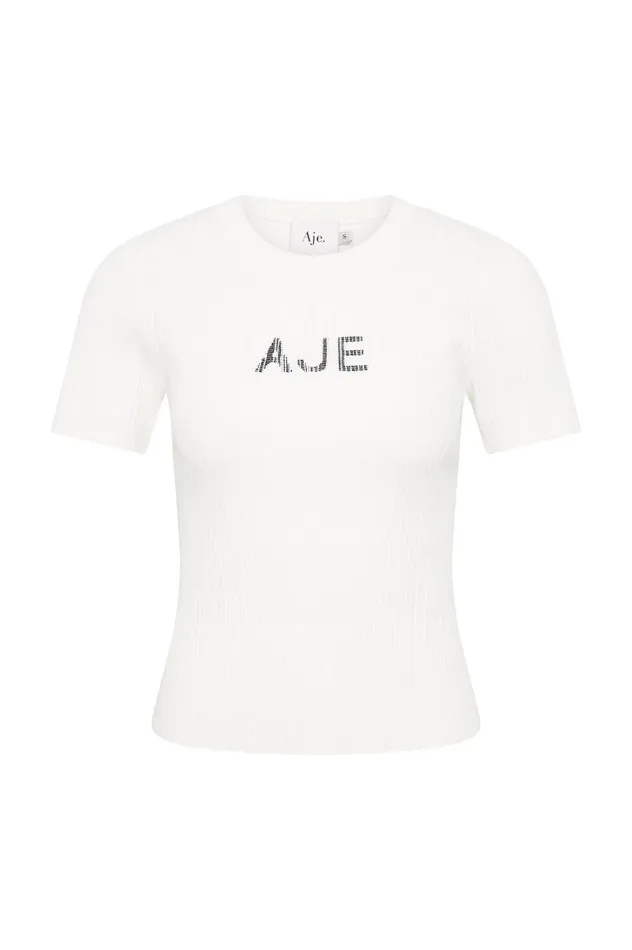 Aje Tees Depths Slim Fit Knit Tee Ivoryblack Logo 8211 Women Aje Tees Depths Slim Fit Knit Tee Ivoryblack Logo 8211 Women