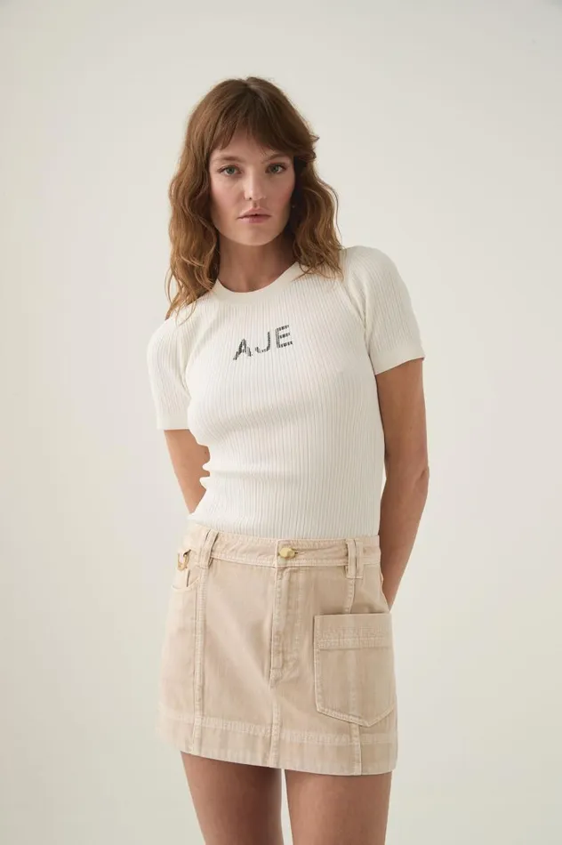 Aje Tees Depths Slim Fit Knit Tee Ivoryblack Logo 8211 Women Aje Tees Depths Slim Fit Knit Tee Ivoryblack Logo 8211 Women