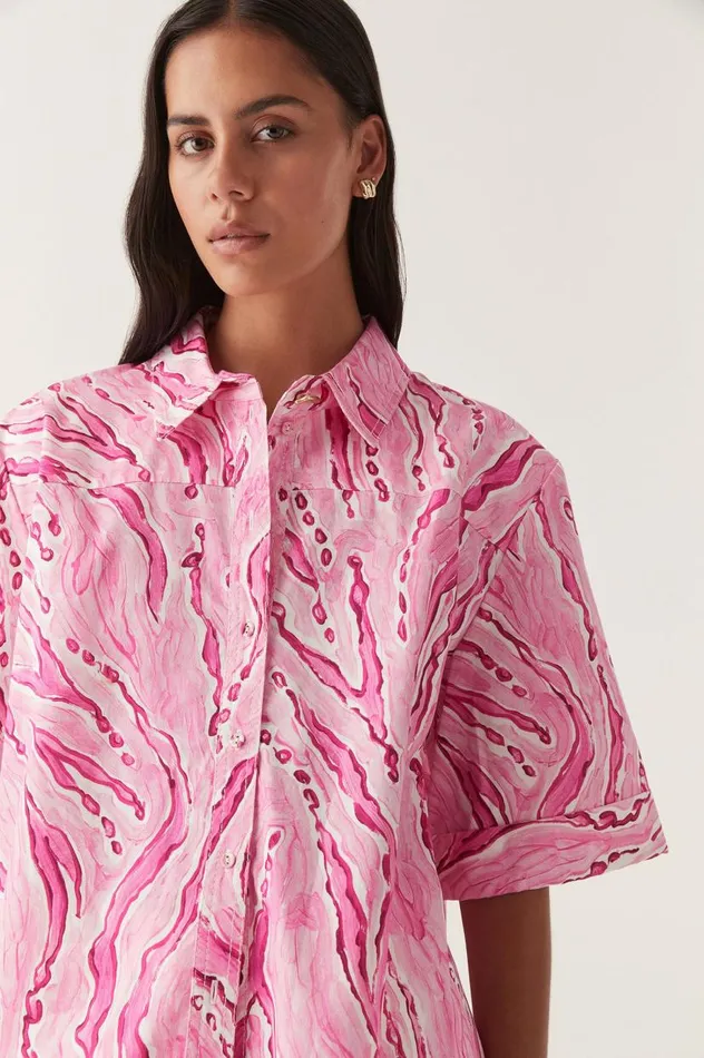 Aje Tops Blaze Stitch Oversized Shirt Dappled Flame 8211 Women Aje Tops Blaze Stitch Oversized Shirt Dappled Flame 8211 Women