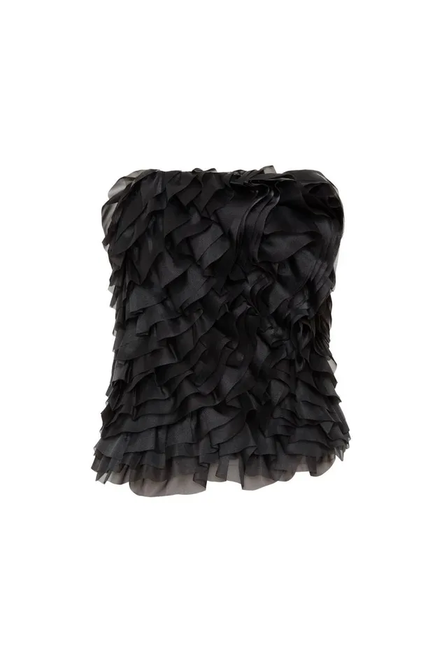 Aje Tops Charmed Rosette Ruffle Bustier Black 8211 Women Aje Tops Charmed Rosette Ruffle Bustier Black 8211 Women