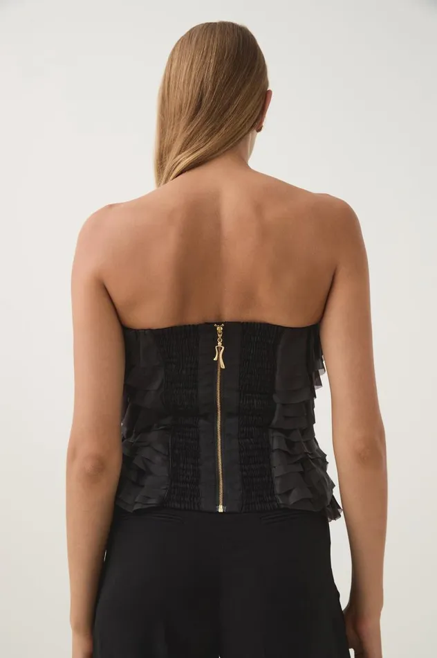 Aje Tops Charmed Rosette Ruffle Bustier Black 8211 Women Aje Tops Charmed Rosette Ruffle Bustier Black 8211 Women