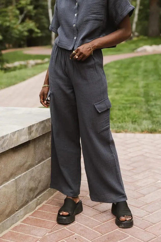 All Bottoms Women Bohme Benji Cotton Gauze Pants In Slate Blue 8211 FINAL SALE Slate Blue