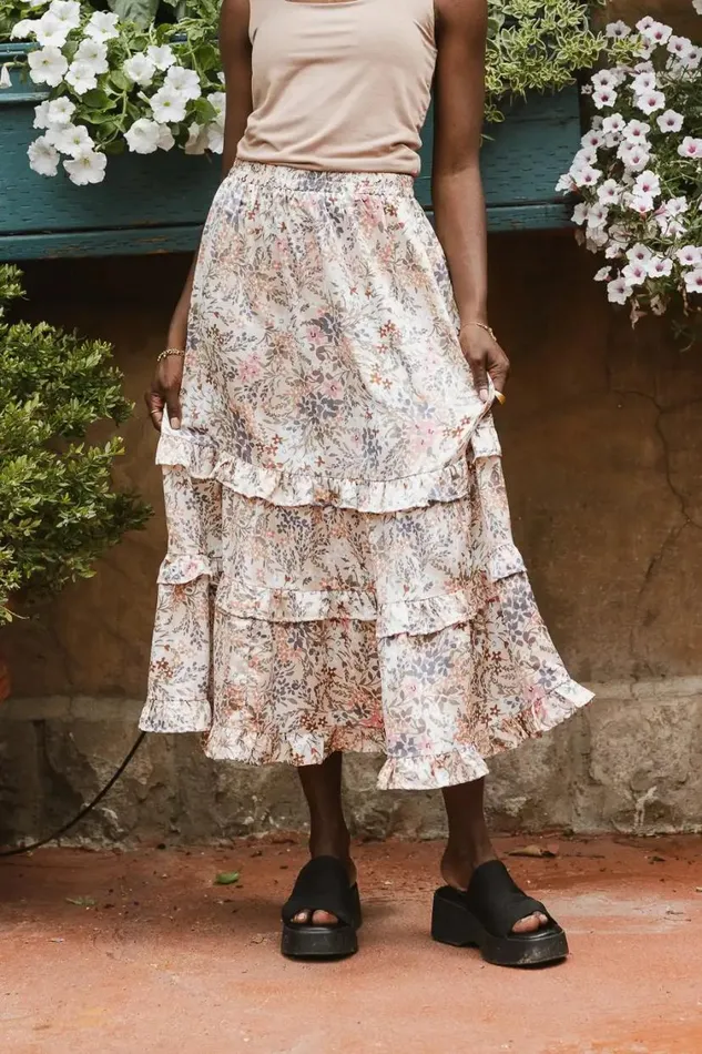 All Bottoms Women Bohme Dimitria Floral Midi Skirt In Sand Sand