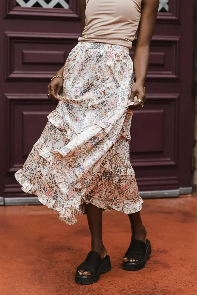 All Bottoms Women Bohme Dimitria Floral Midi Skirt In Sand Sand