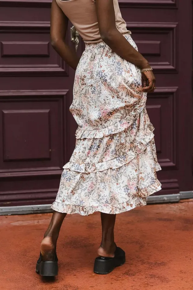 All Bottoms Women Bohme Dimitria Floral Midi Skirt In Sand Sand