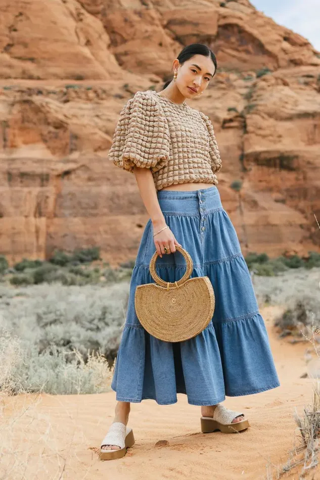 All Bottoms Women Bohme Joannie Tiered Denim Skirt