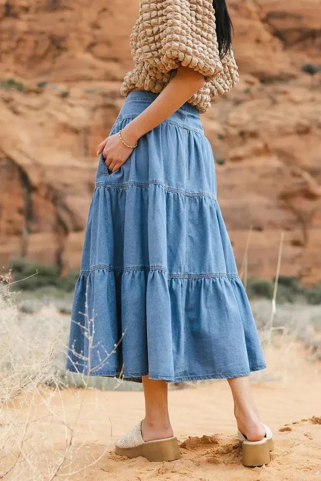 All Bottoms Women Bohme Joannie Tiered Denim Skirt