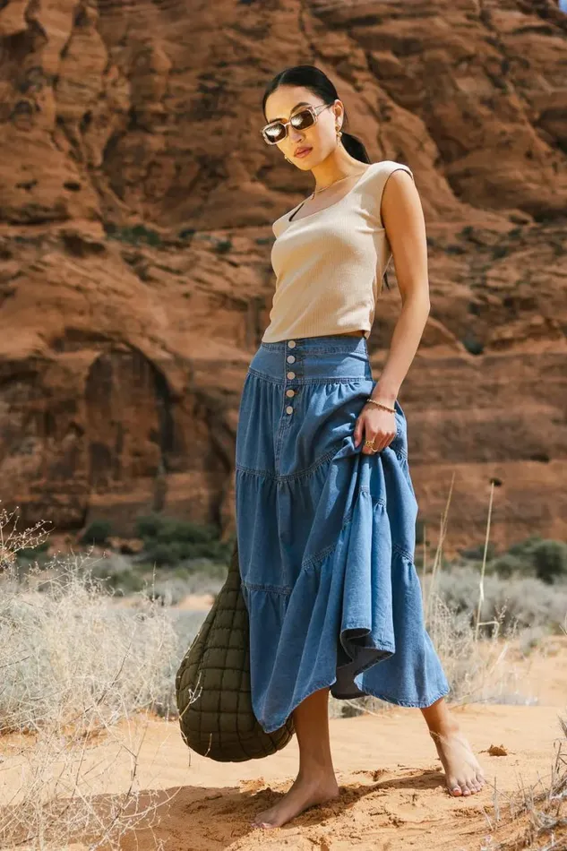 All Bottoms Women Bohme Joannie Tiered Denim Skirt