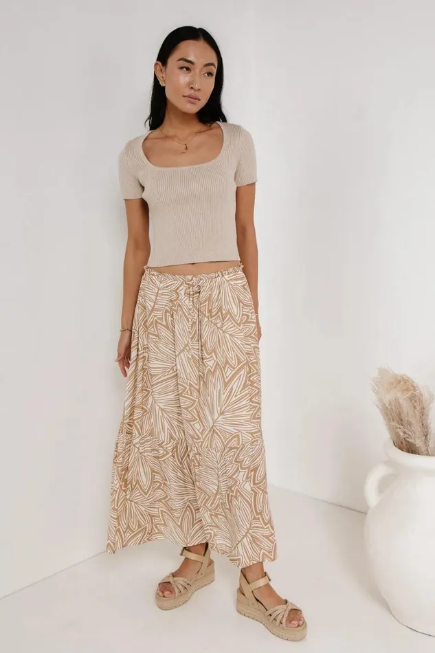 All Bottoms Women Bohme Kai Printed Skirt In Khaki Khaki