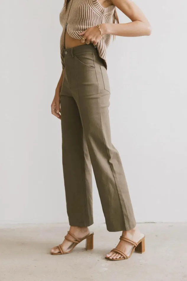 All Bottoms Women Bohme Sable Straight Leg Pants In Olive Olive