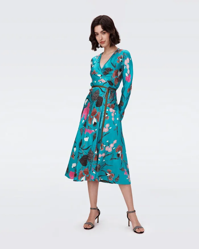 Anika Reversible Dress Festival Floral Teal And Olive Women DVF Dresses