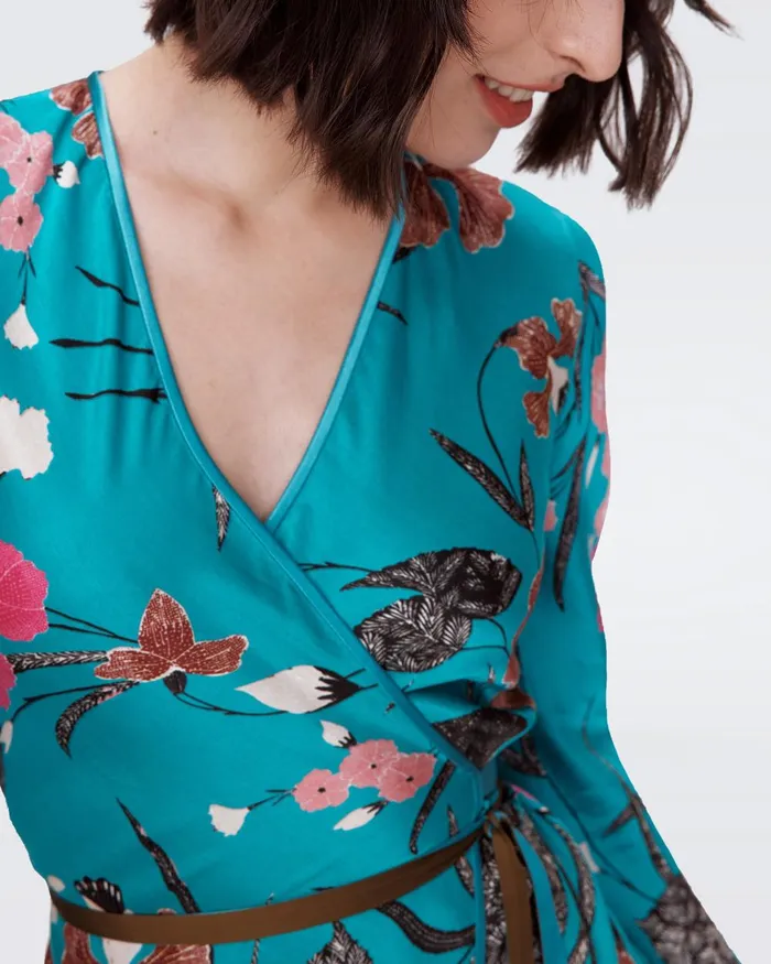 Anika Reversible Dress Festival Floral Teal And Olive Women DVF Dresses