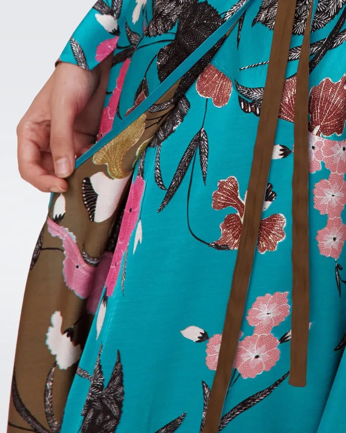 Anika Reversible Dress Festival Floral Teal And Olive Women DVF Dresses