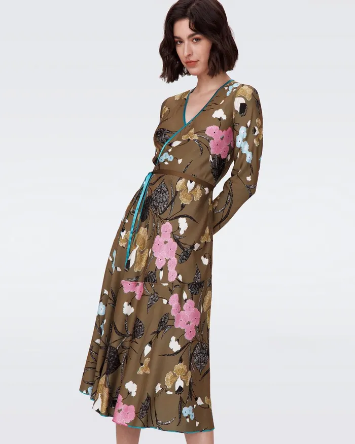 Anika Reversible Dress Festival Floral Teal And Olive Women DVF Dresses