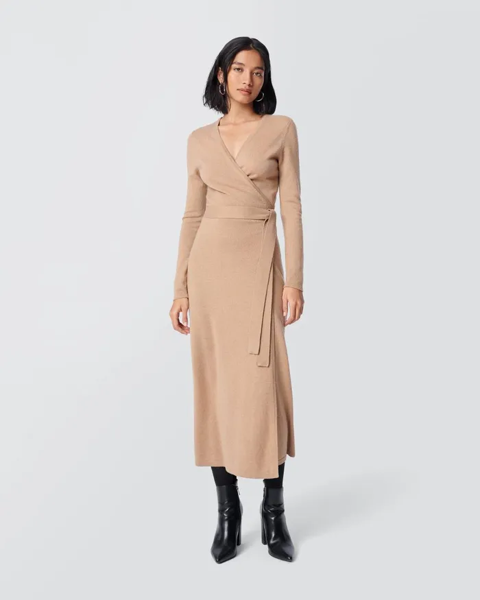 Astrid WoolCashmere Wrap Dress Camel Women DVF Dresses