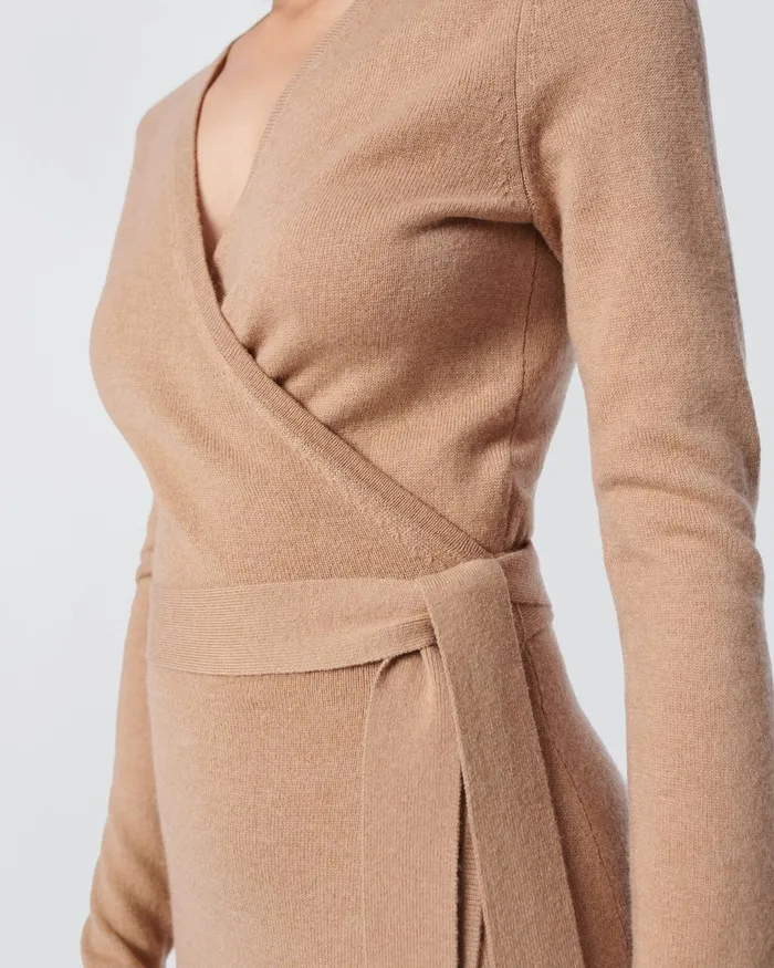 Astrid WoolCashmere Wrap Dress Camel Women DVF Dresses