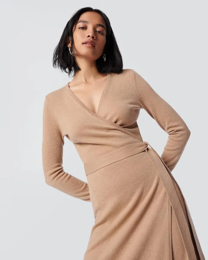 Astrid WoolCashmere Wrap Dress Camel Women DVF Dresses