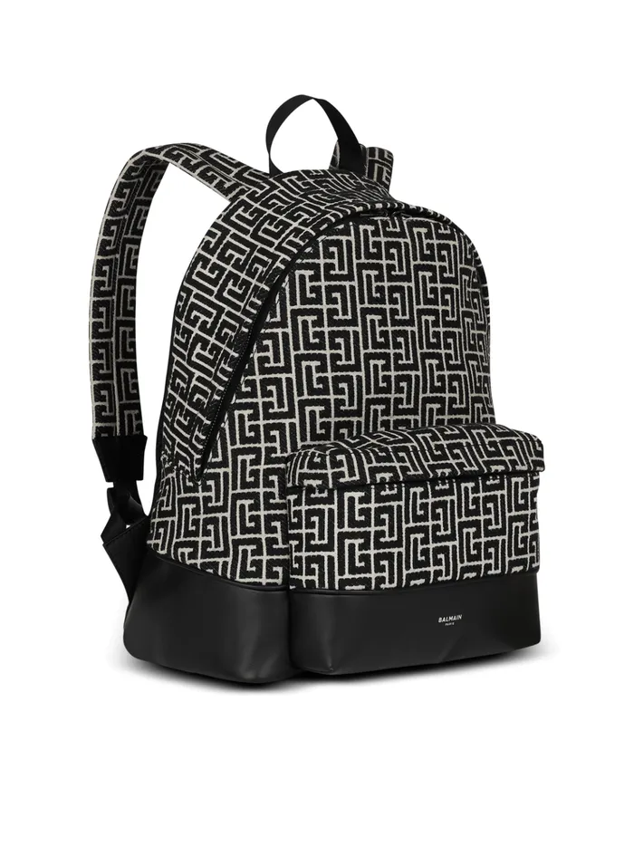 Backpack With Jacquard Monogram Black Men Balmain Bags And Backpacks