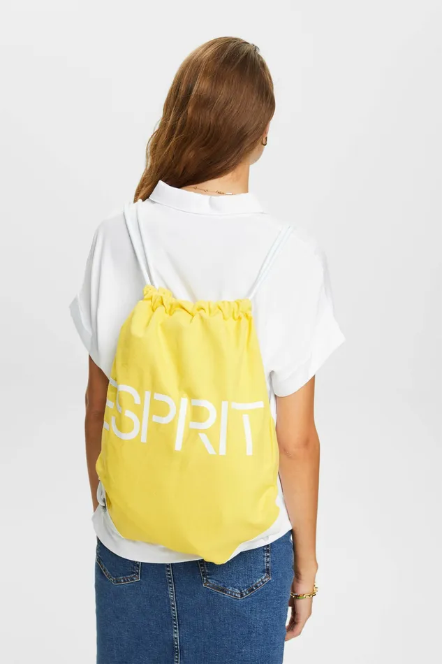 Bags Wallets Men Esprit Cotton Canvas Logo Drawstring Backpack Yellow