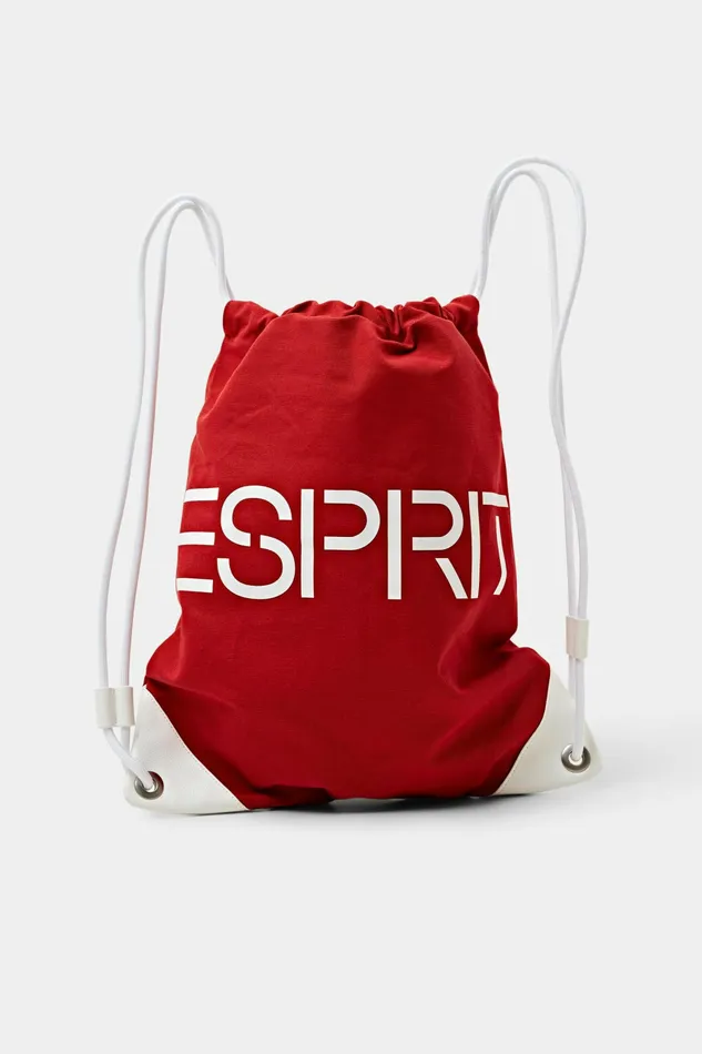 Bags Women Esprit Cotton Canvas Logo Drawstring Backpack Dark Red