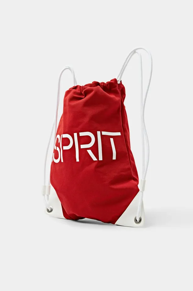 Bags Women Esprit Cotton Canvas Logo Drawstring Backpack Dark Red