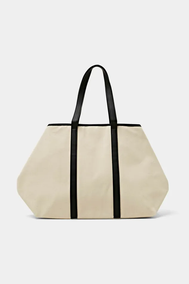 Bags Women Esprit Faux LeatherTrimmed Canvas Tote Black