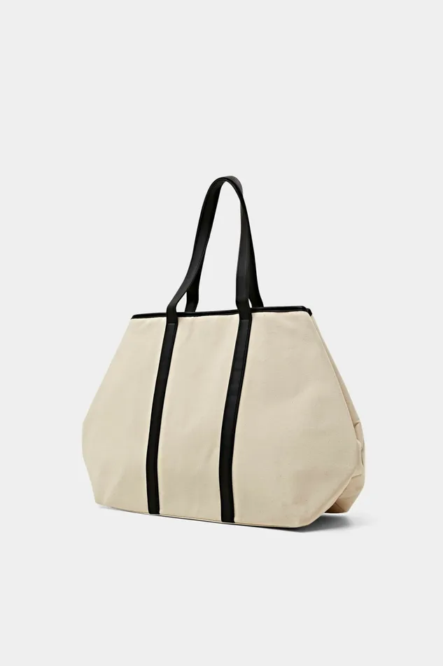 Bags Women Esprit Faux LeatherTrimmed Canvas Tote Black