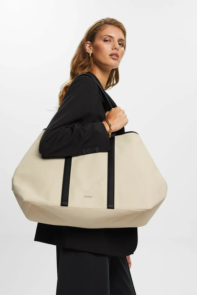 Bags Women Esprit Faux LeatherTrimmed Canvas Tote Black