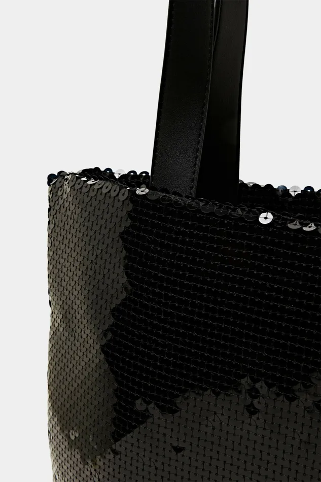 Bags Women Esprit Sequin Tote Bag Black