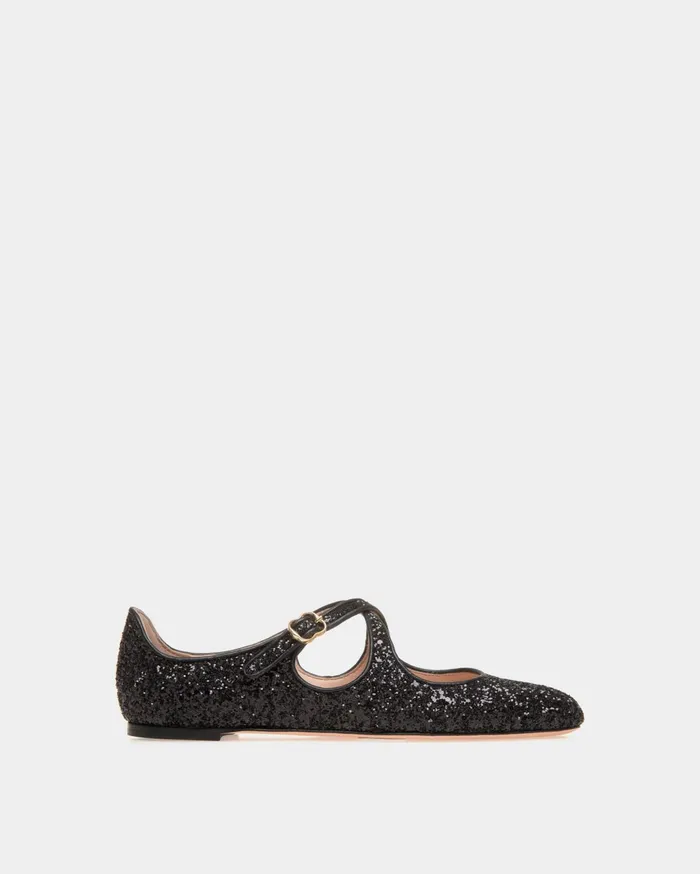 Ballyrina Flat In Black Glitter Women Bally Flats and Moccasins