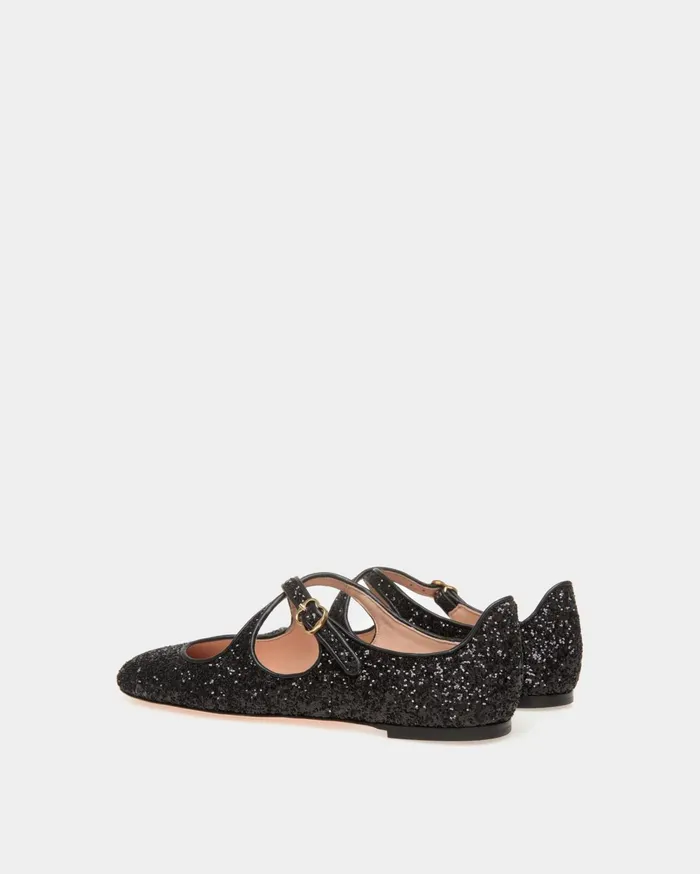 Ballyrina Flat In Black Glitter Women Bally Flats and Moccasins