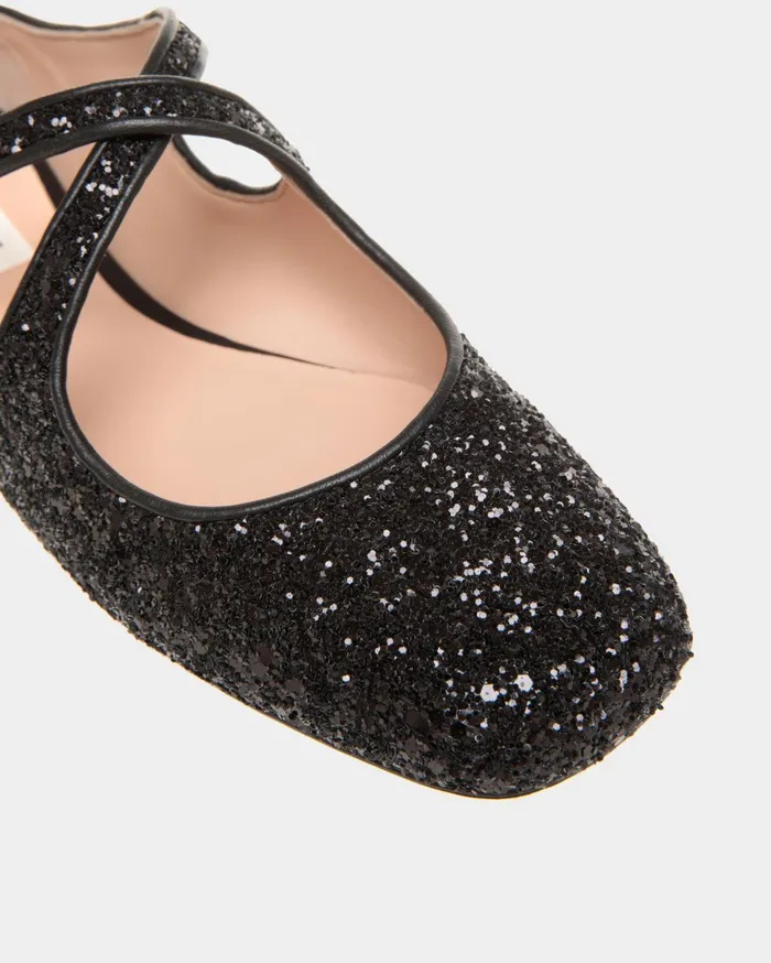 Ballyrina Flat In Black Glitter Women Bally Flats and Moccasins