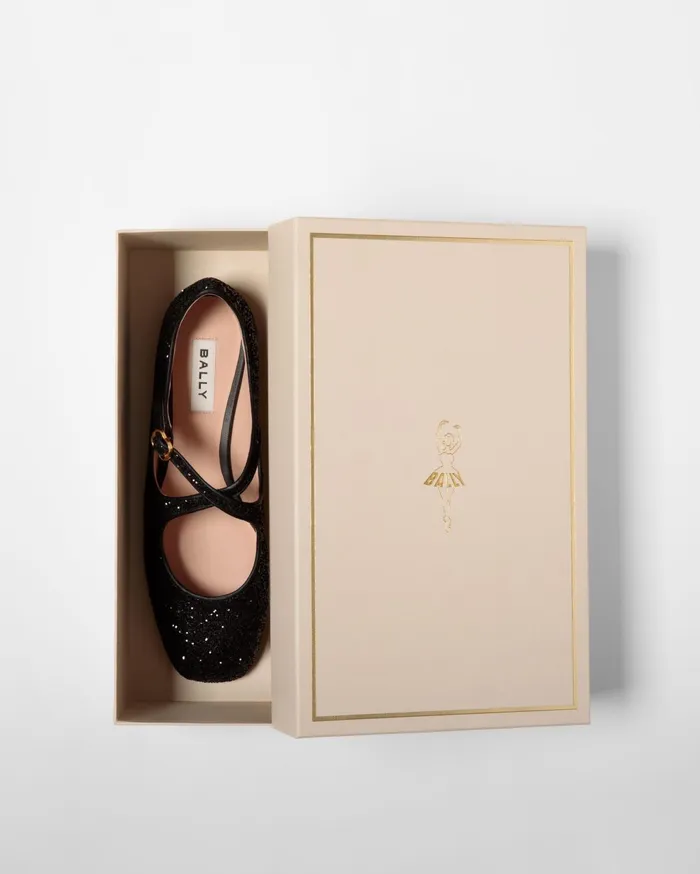 Ballyrina Flat In Black Glitter Women Bally Flats and Moccasins
