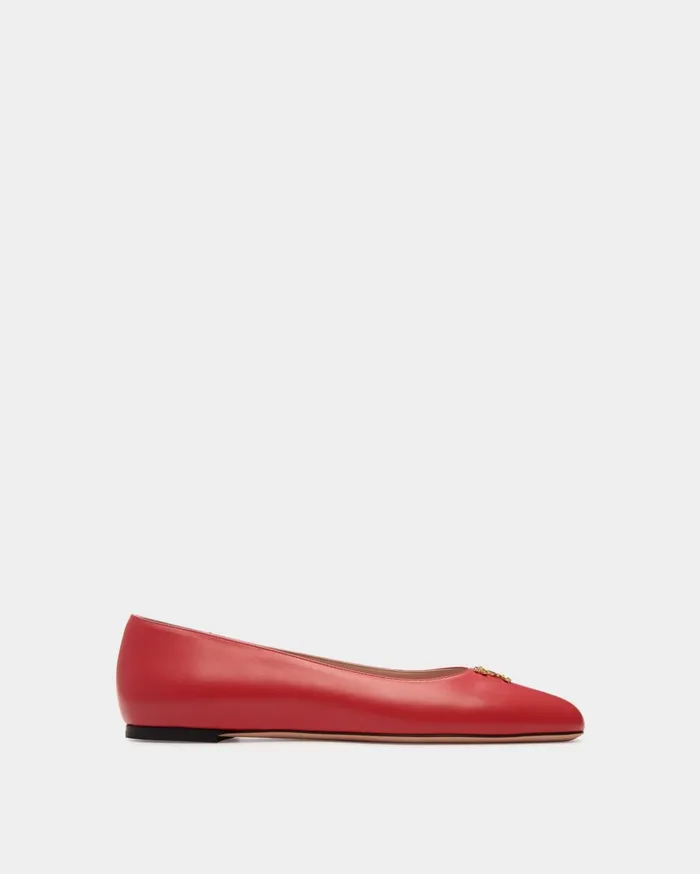 Ballyrina Flat In Red Leather Women Bally Flats and Moccasins
