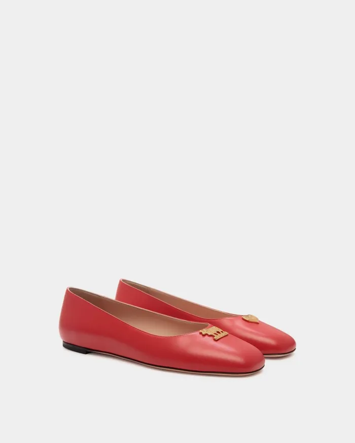 Ballyrina Flat In Red Leather Women Bally Flats and Moccasins