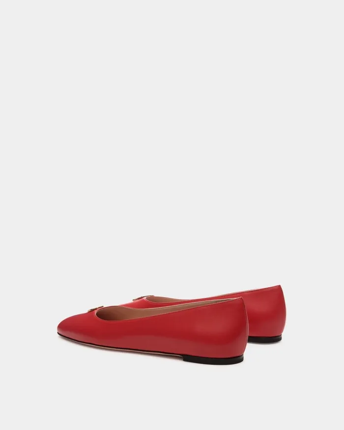 Ballyrina Flat In Red Leather Women Bally Flats and Moccasins