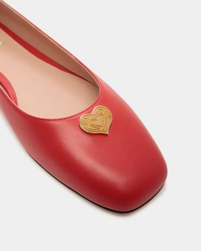 Ballyrina Flat In Red Leather Women Bally Flats and Moccasins