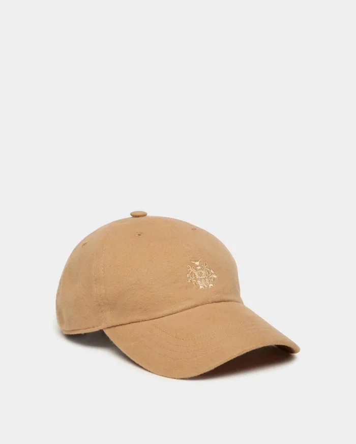Baseball Hat With A Bally Crest Logo In Camel Cotton Women Bally Gloves and Hats