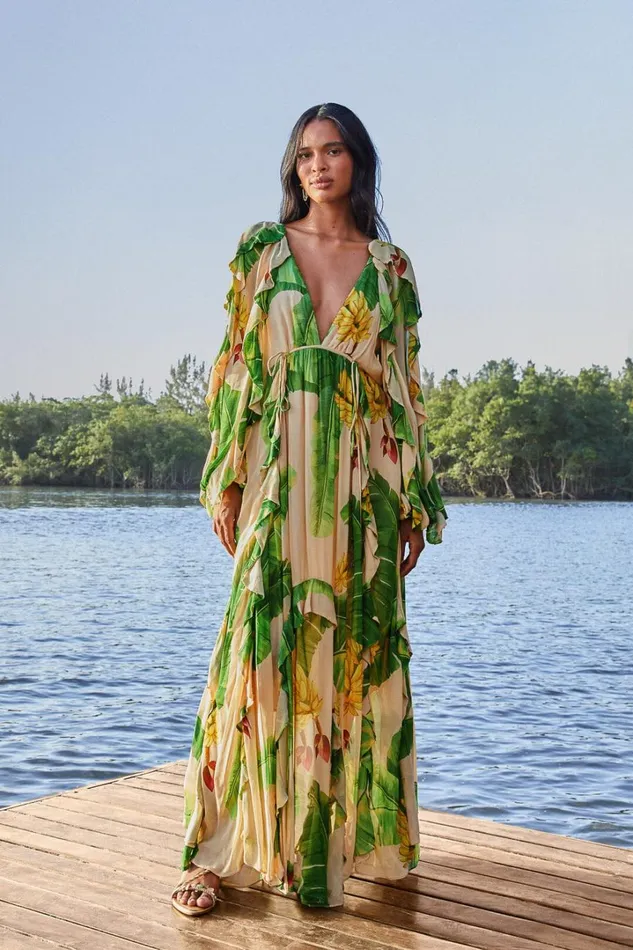 Beige Fresh Bananas Maxi Dress Women FARM Rio Maxi Dresses