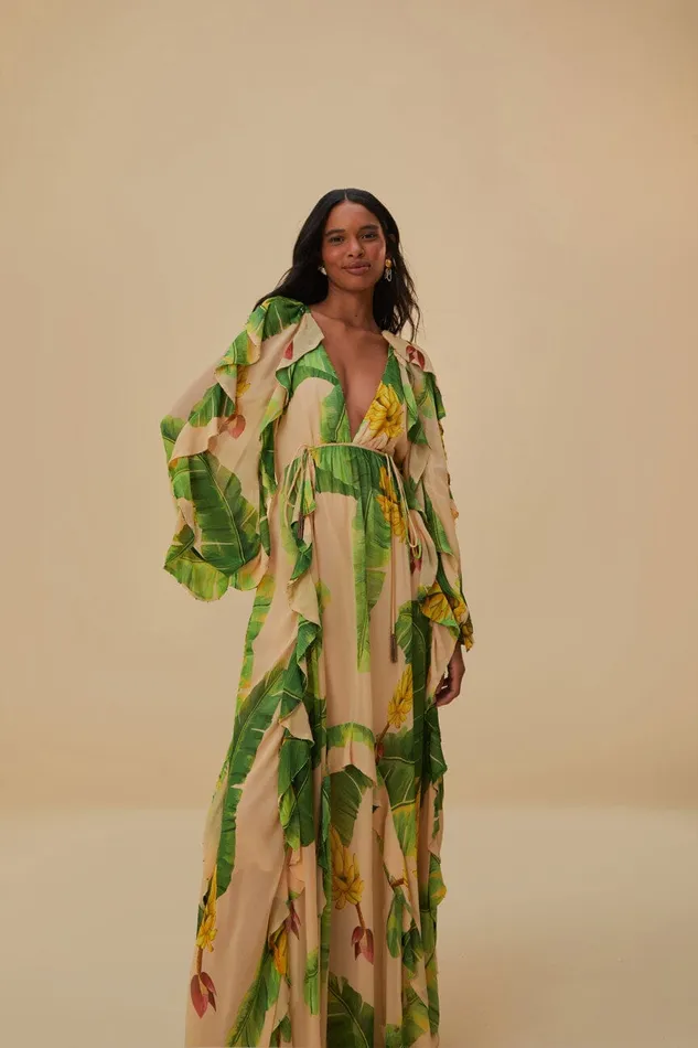 Beige Fresh Bananas Maxi Dress Women FARM Rio Maxi Dresses Beige Fresh Bananas Maxi Dress Women FARM Rio Maxi Dresses
