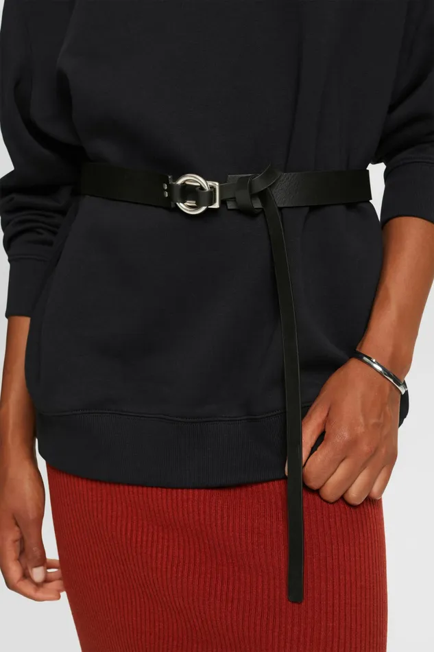 Belts Women Esprit Leather Pull Through Belt Black