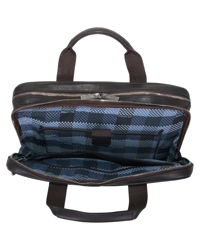 Ben Sherman Bags Karino Leather TopZip DoubleCompartment 15034 Computer Case Business Portfolio 8211 Brown 8211 Men
