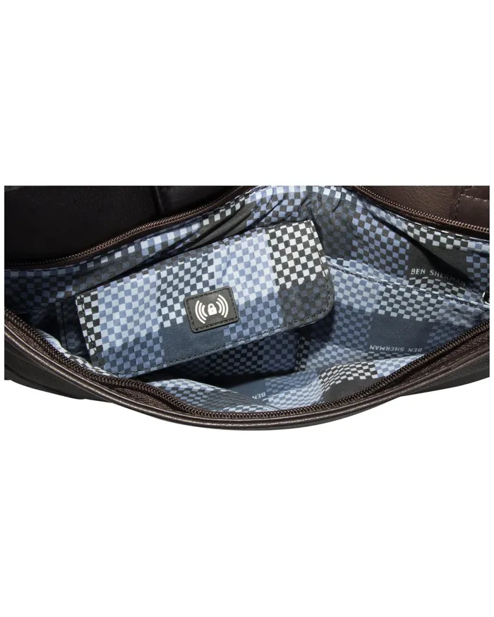 Ben Sherman Bags Karino Leather TopZip DoubleCompartment 15034 Computer Case Business Portfolio 8211 Brown 8211 Men