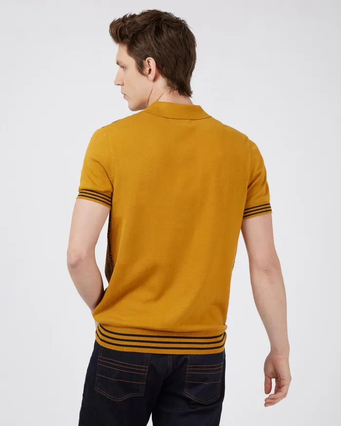Ben Sherman Knit Polos ShortSleeve Jacquard Striped Polo 8211 Mustard 8211 Men